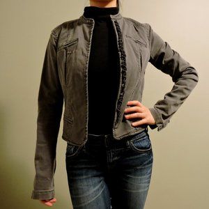 Esprit Grey Soft Demin Jacket with Hook Closure and Zip Sleeve Details